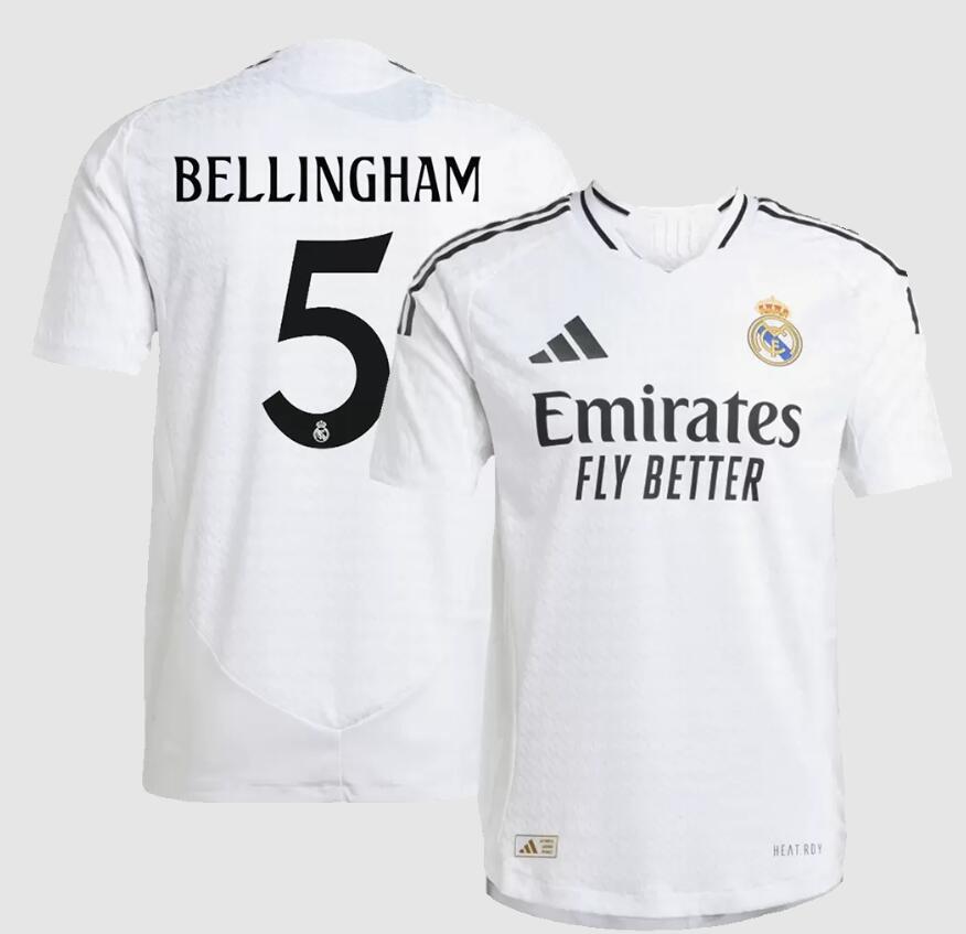 Men Real Madrid Home #5 BELLINGHAM Authentic white Soccer Jersey 2024 25->youth nfl jersey->Youth Jersey